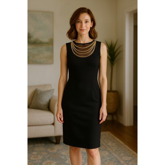 Isaac Mizrahi Dress Black Jeweled Neck - Picture 1 of 7